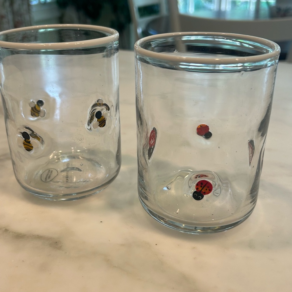Handblown Glass Anthropologie Juice Bee & Ladybug Tumblers - Set of 2
